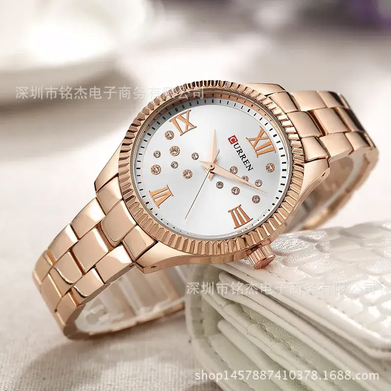 Women's Gold Quartz Watch with Diamond Dial - Image 10