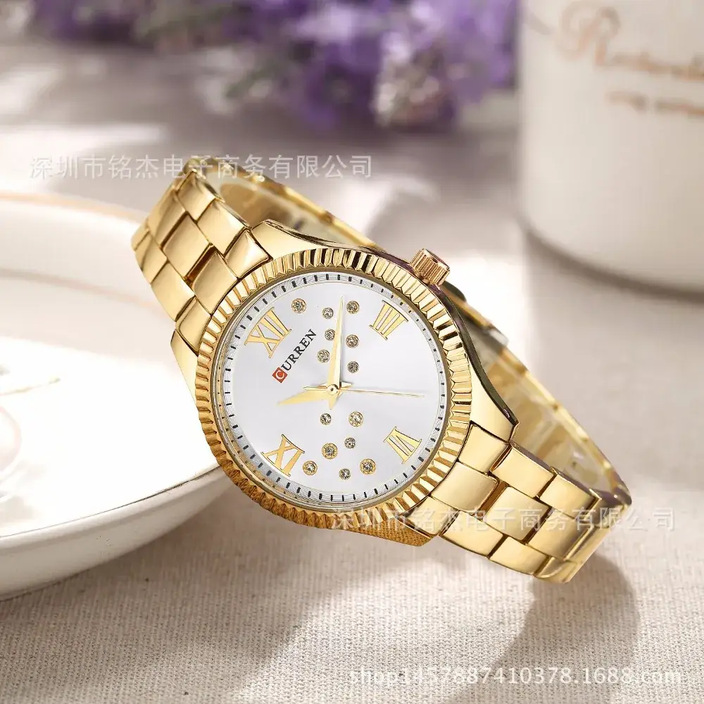 Women's Gold Quartz Watch with Diamond Dial - Image 11