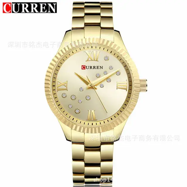 Women's Gold Quartz Watch with Diamond Dial - Image 3