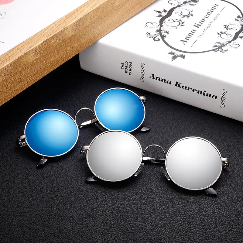 Men Anti-UV Round Sunglasses Metal Black