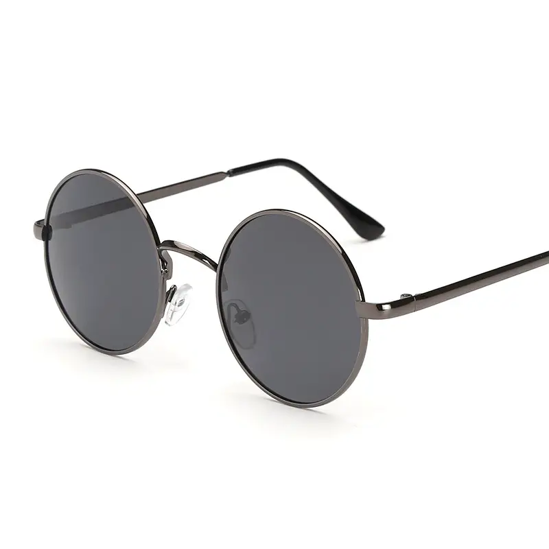 Men Anti-UV Round Sunglasses Metal Black