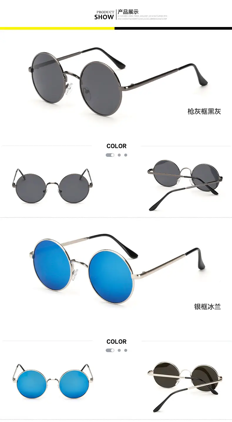 Men Anti-UV Round Sunglasses Metal Black — feature 15