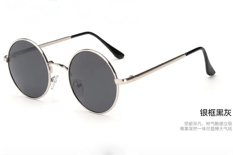 Men Anti-UV Round Sunglasses Metal Black