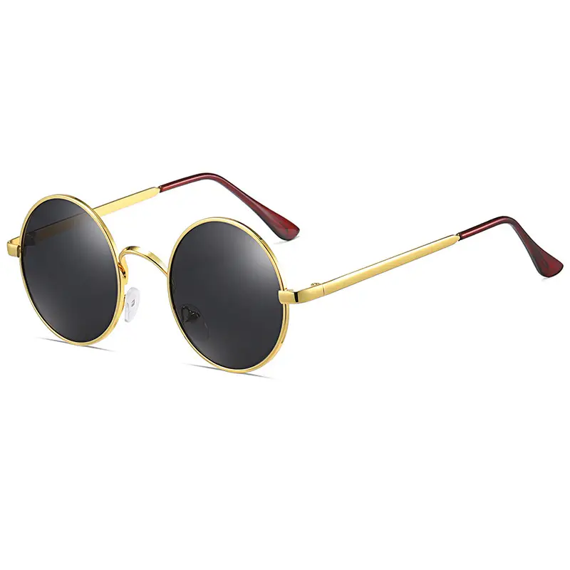 Men Anti-UV Round Sunglasses Metal Black