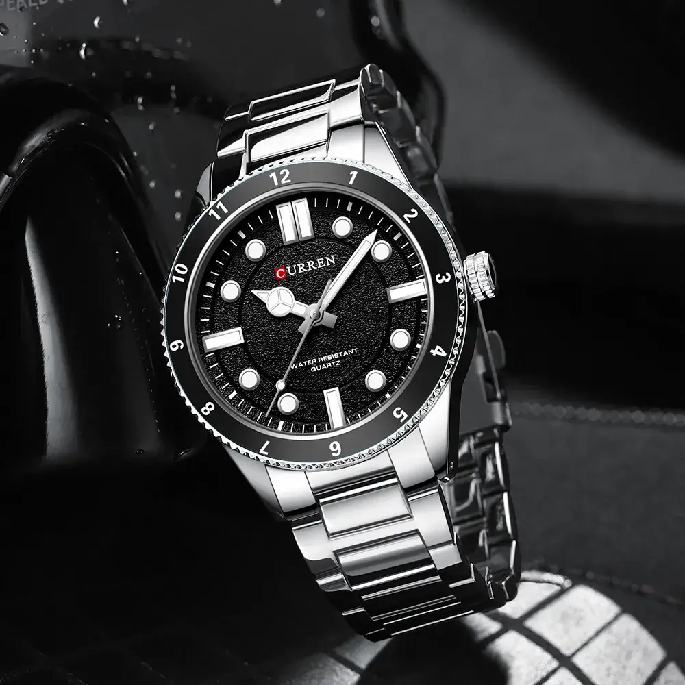 Men's Waterproof Black Steel Watch with Diamond Dial - Image 6