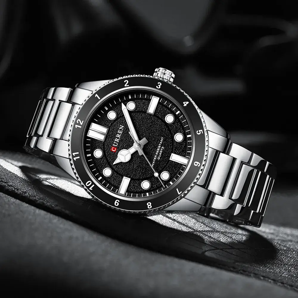 Men's Waterproof Black Steel Watch with Diamond Dial - Image 7