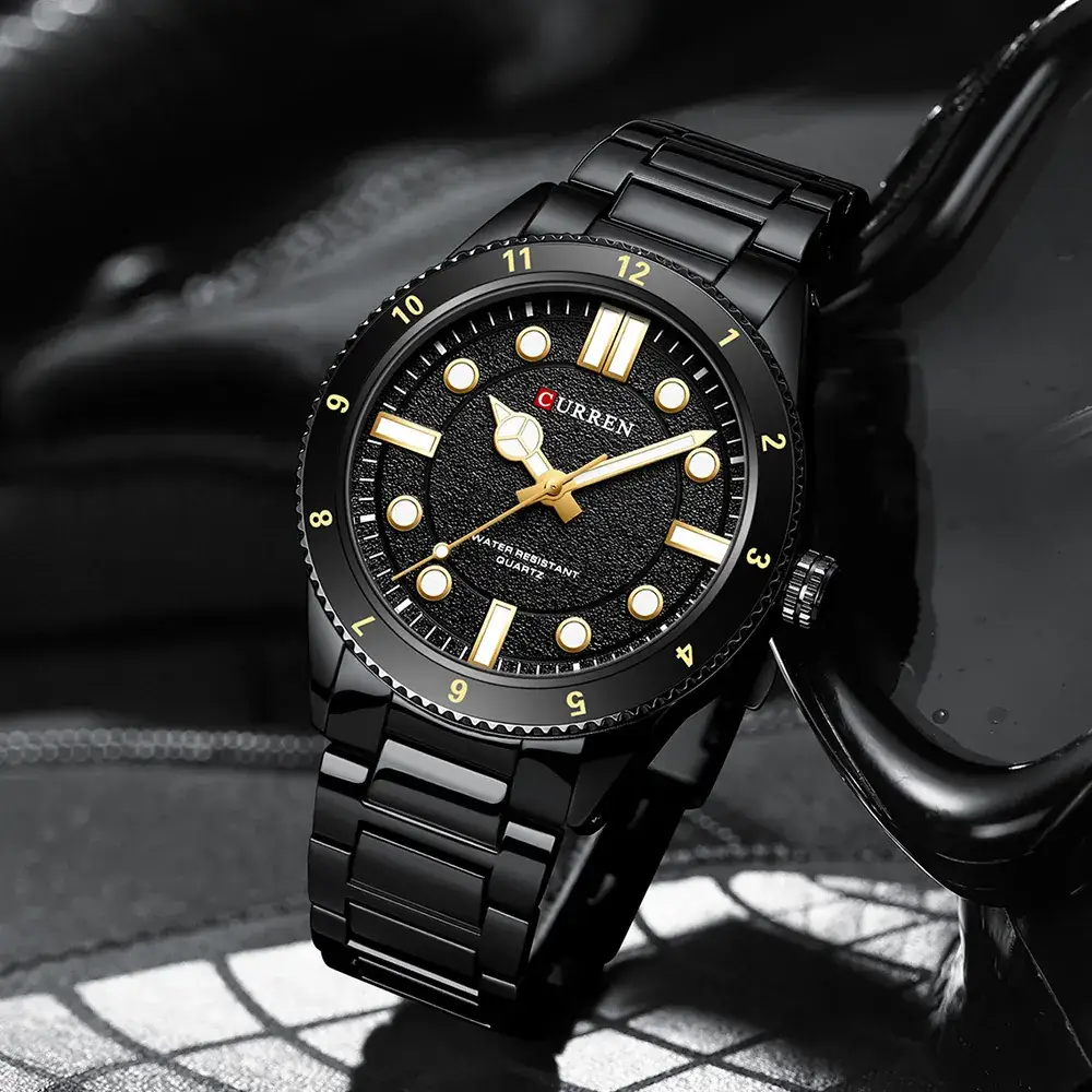 Men's Waterproof Black Steel Watch with Diamond Dial - Image 8