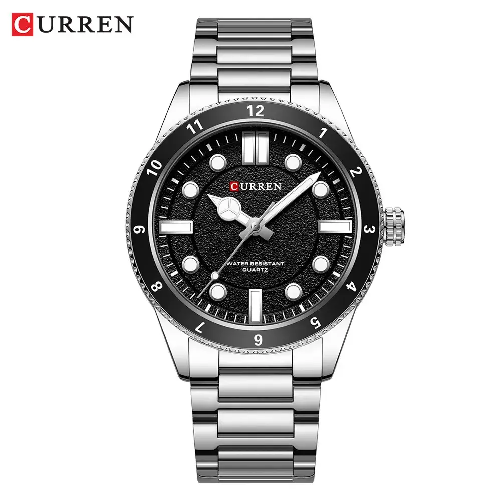 Men's Waterproof Black Steel Watch with Diamond Dial - Image 2