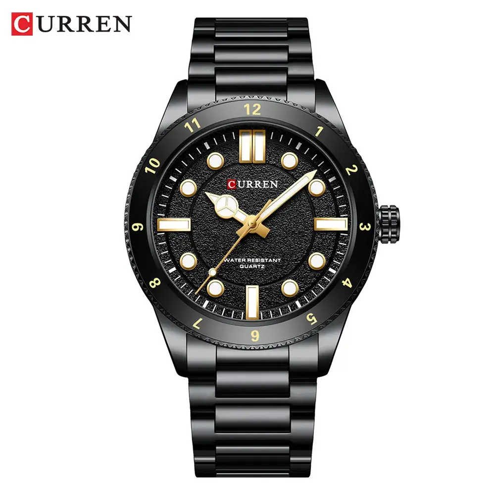 Men's Waterproof Black Steel Watch with Diamond Dial - Image 4
