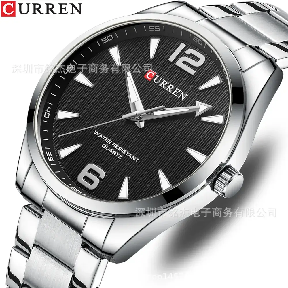 Men's Stainless Steel Quartz Watch with Black Dial