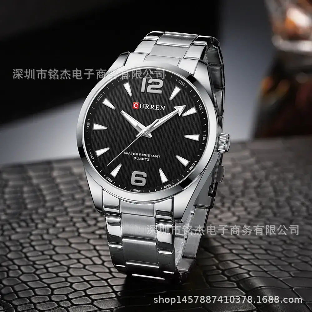 Men's Stainless Steel Quartz Watch with Black Dial