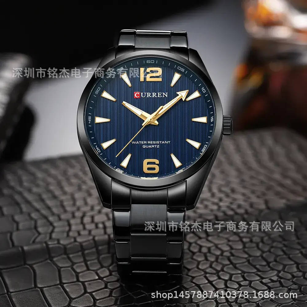 Men's Stainless Steel Quartz Watch with Black Dial
