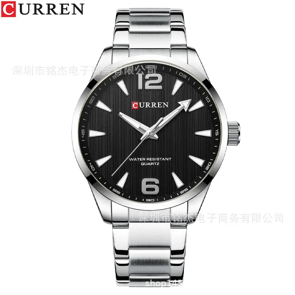 Men's Stainless Steel Quartz Watch with Black Dial