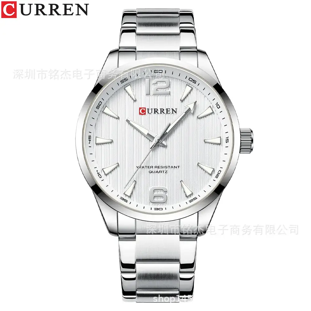Men's Stainless Steel Quartz Watch with Black Dial