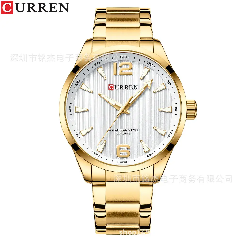 Men's Stainless Steel Quartz Watch with Black Dial