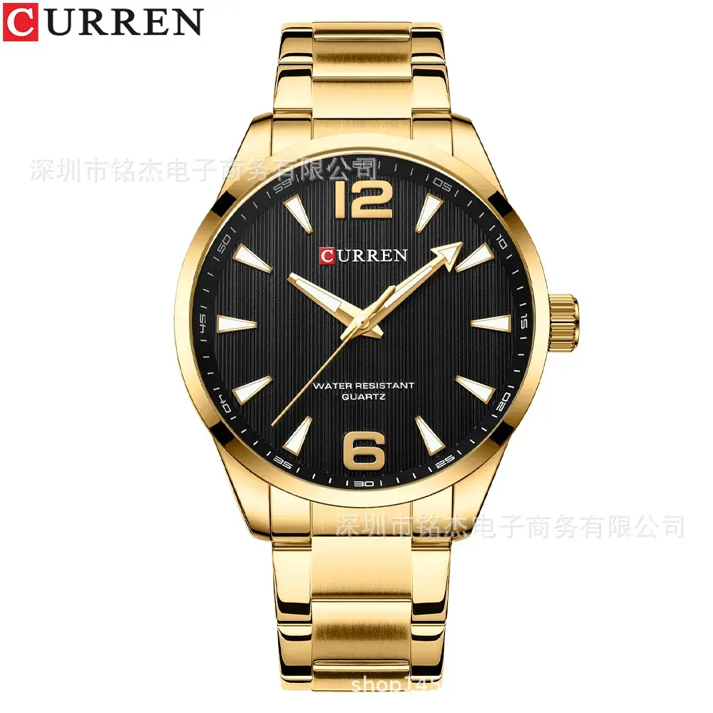 Men's Stainless Steel Quartz Watch with Black Dial