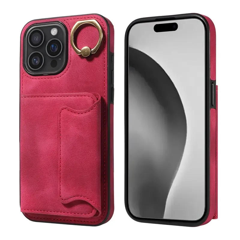Purple Leather iPhone 17 Ring Buckle Phone Case - Image 10