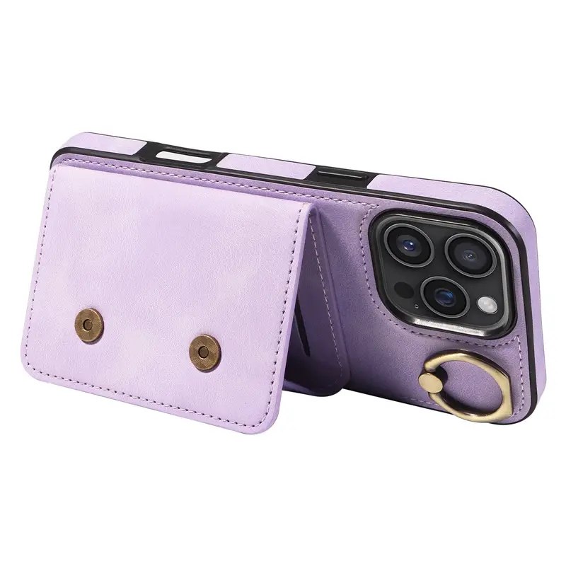 Purple Leather iPhone 17 Ring Buckle Phone Case - Image 11
