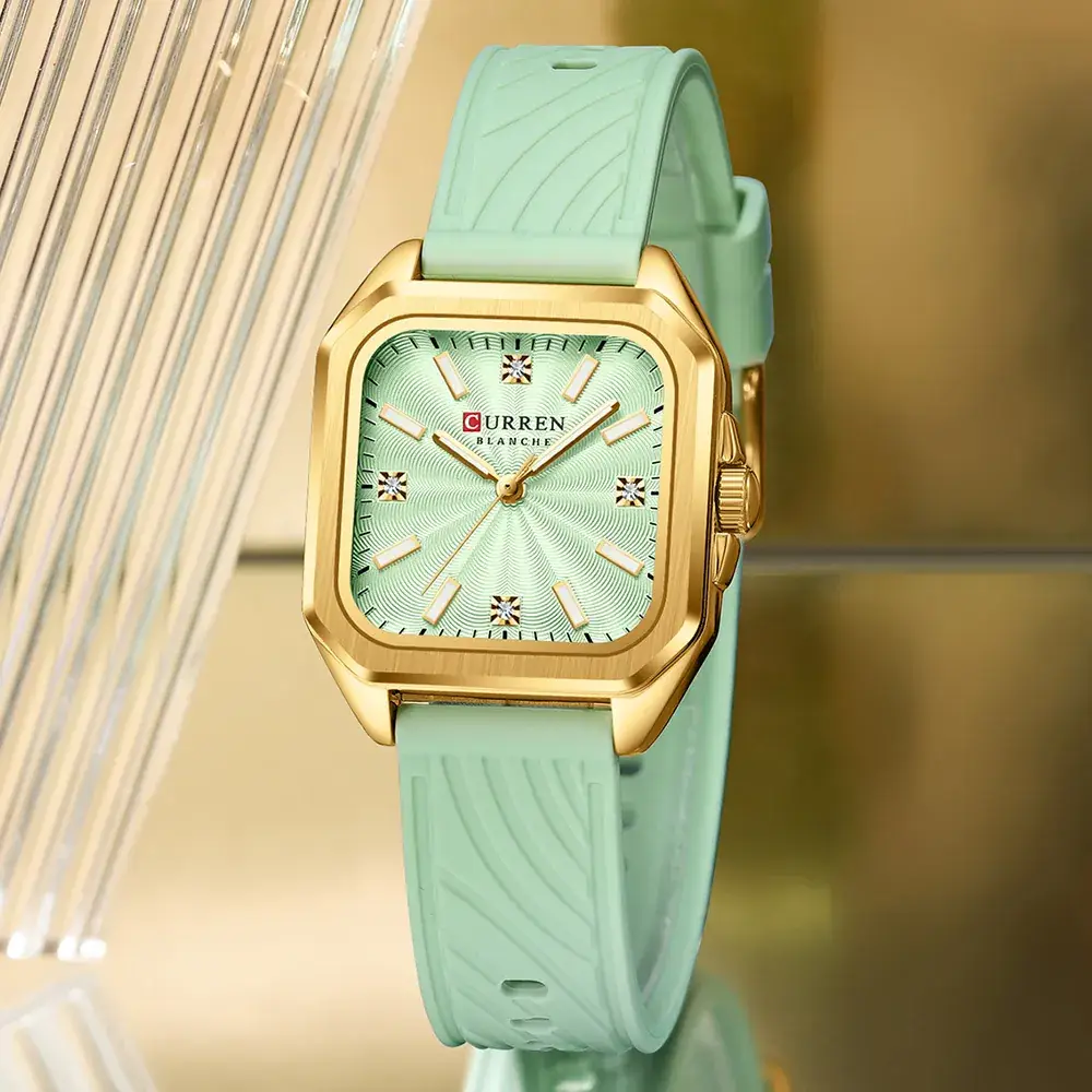 Women's Square Dial Quartz Watch with Beige Strap