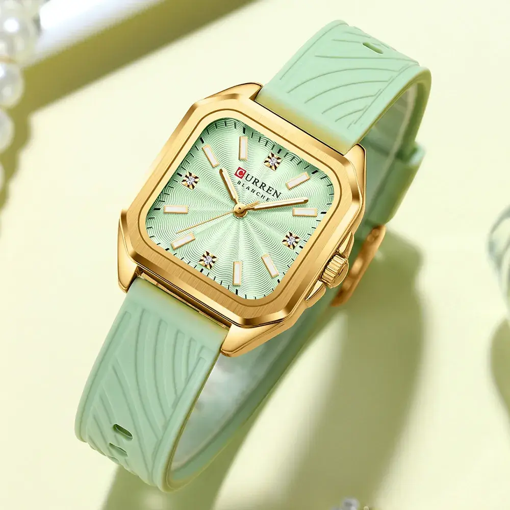 Women's Square Dial Quartz Watch with Beige Strap