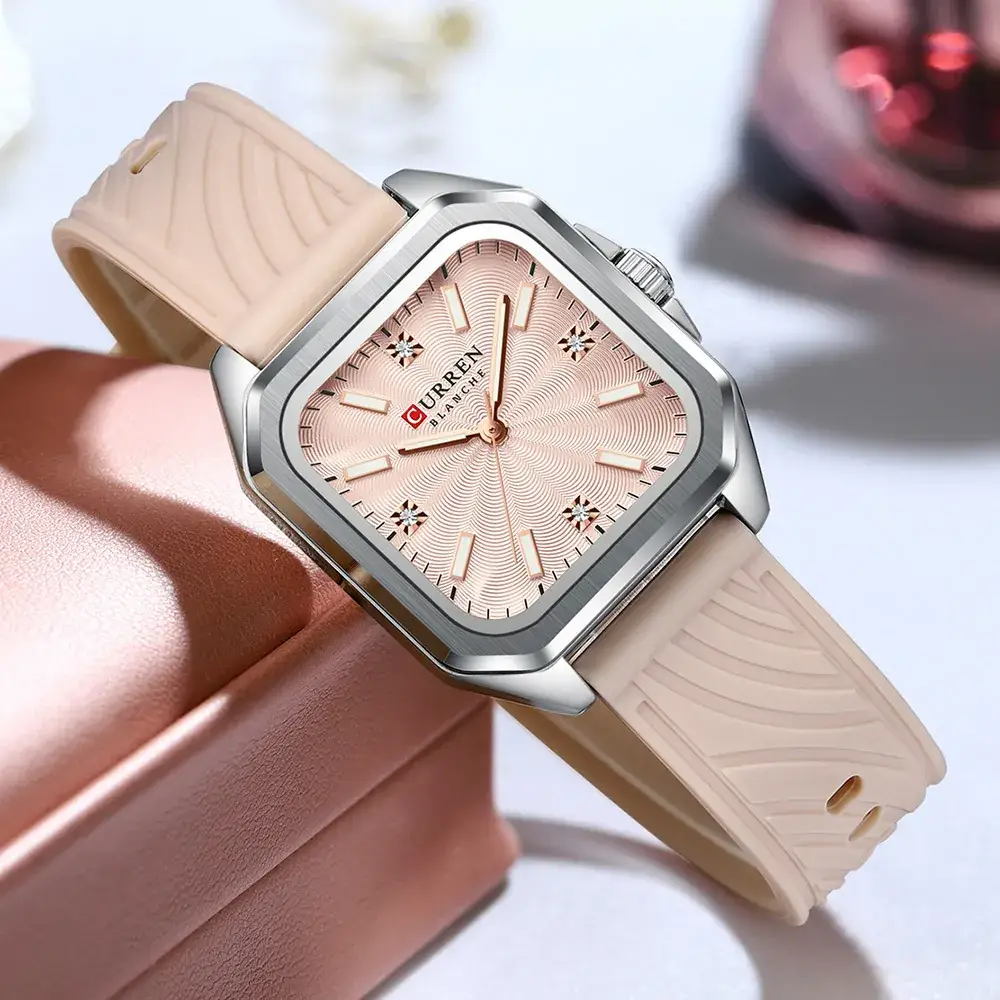Women's Square Dial Quartz Watch with Beige Strap