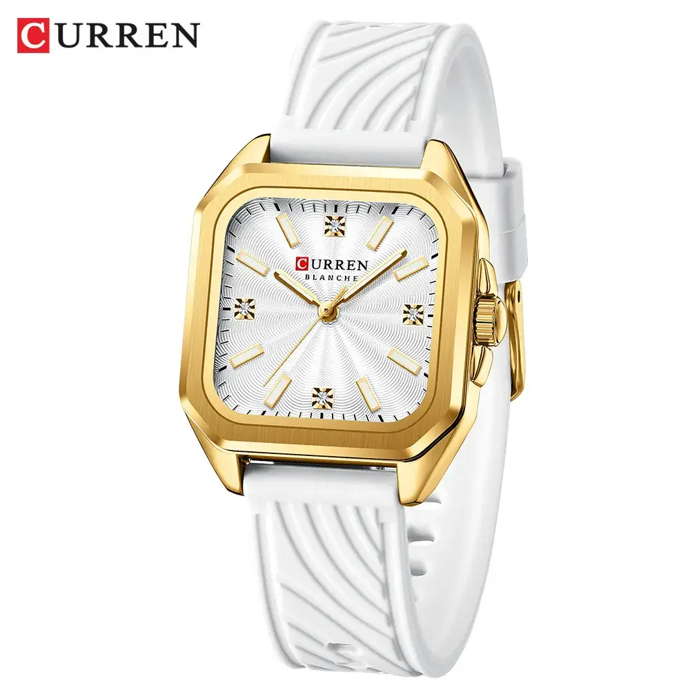 Women's Square Dial Quartz Watch with Beige Strap