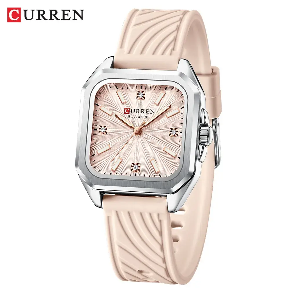 Women's Square Dial Quartz Watch with Beige Strap