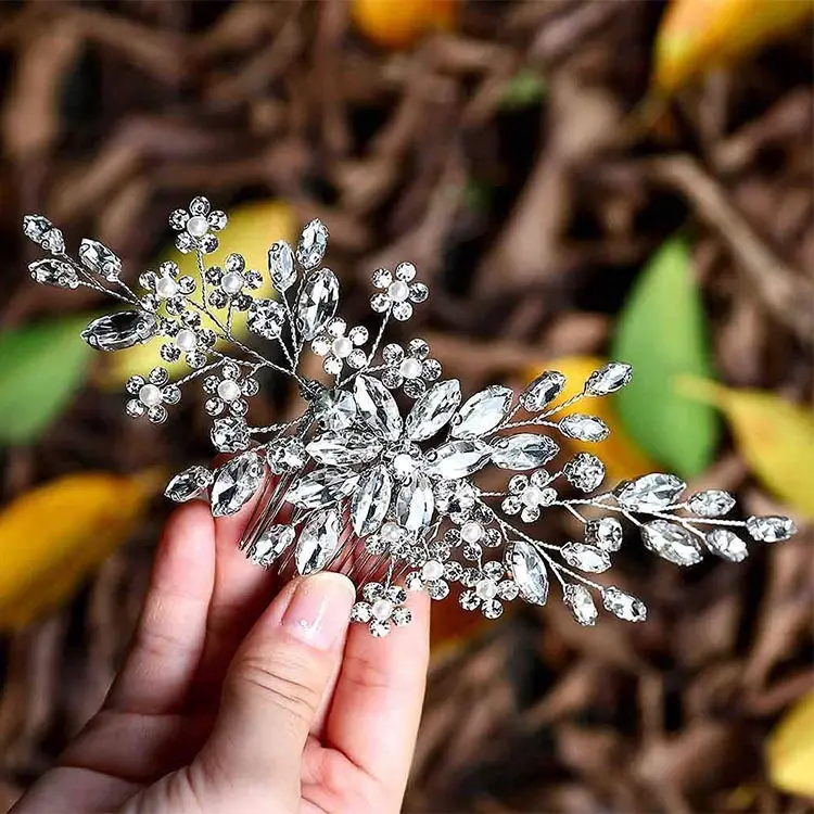 Crystal Leaf Hair Comb for Weddings & Photos - Image 2