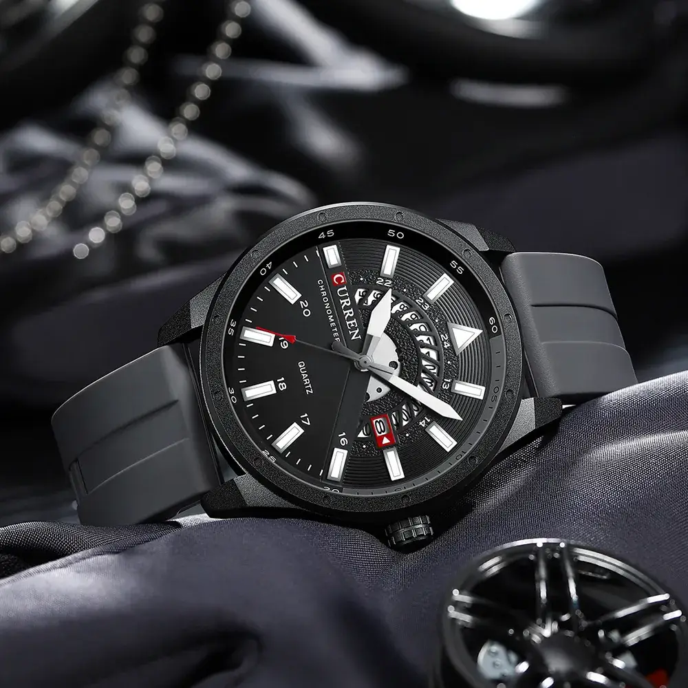 Men's Waterproof Quartz Wrist Watch Black Gold Dial - Image 8