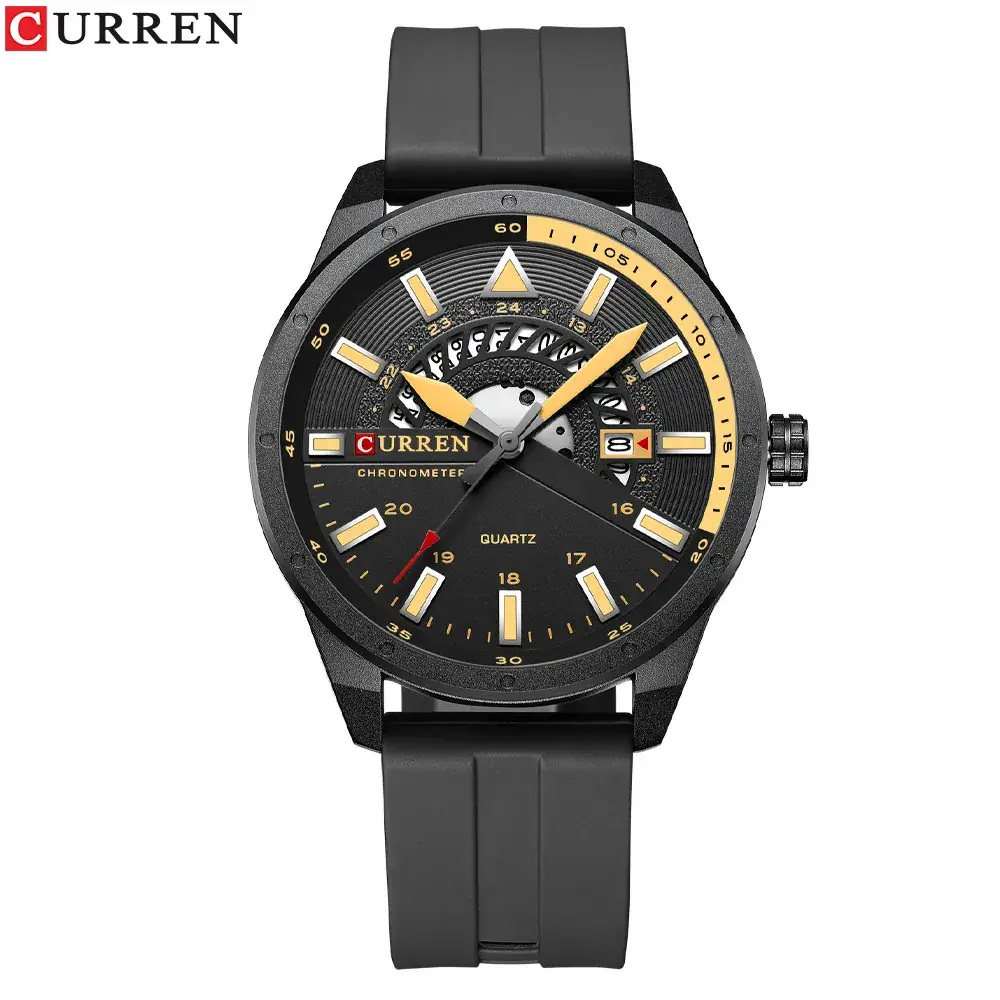 Men's Waterproof Quartz Wrist Watch Black Gold Dial - Image 3