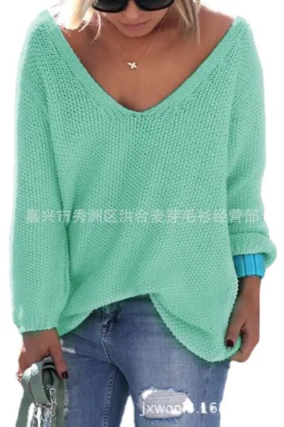 2024 V-Neck Plus Size Solid Color Sweater - Image 7
