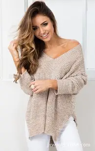2024 V-Neck Plus Size Solid Color Sweater — feature 36