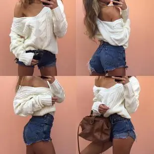 2024 V-Neck Plus Size Solid Color Sweater — feature 37