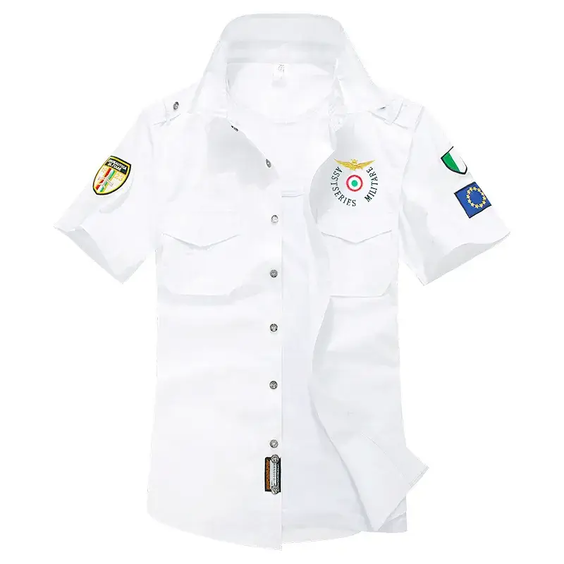 2022 Summer Men's Slim Fit Cotton Shirt Navy Blue - Image 6