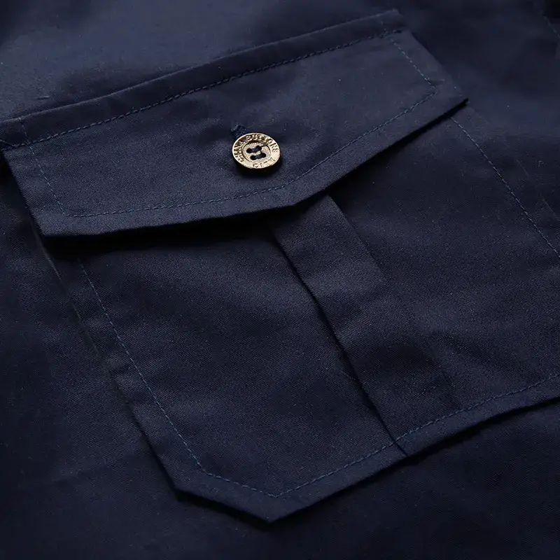 2022 Summer Men's Slim Fit Cotton Shirt Navy Blue - Image 9
