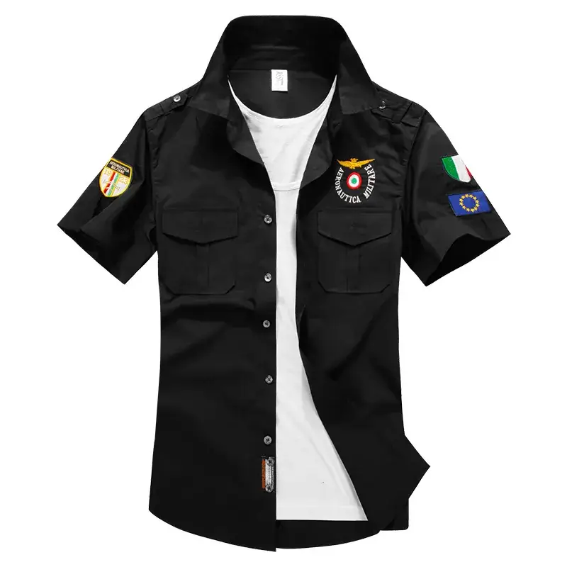 2022 Summer Men's Slim Fit Cotton Shirt Navy Blue - Image 2