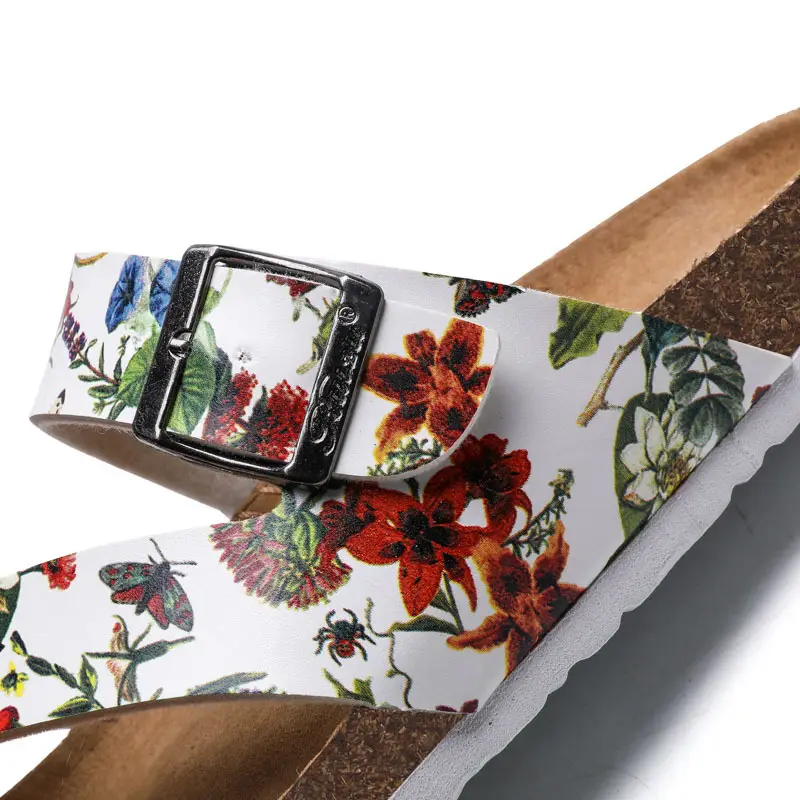 Men's Silver Floral Cork Beach Slippers White