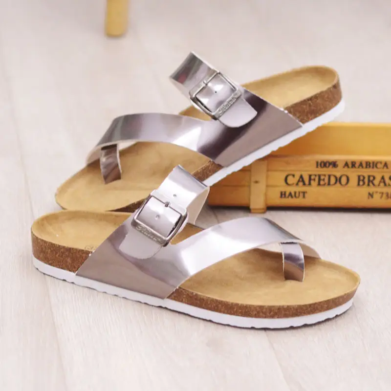 Men's Silver Floral Cork Beach Slippers White