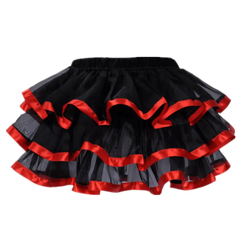 Black Red Ruffled Tiered Skirt for Women - Image 3