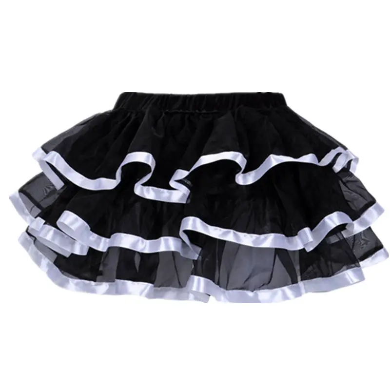 Black Red Ruffled Tiered Skirt for Women - Image 2