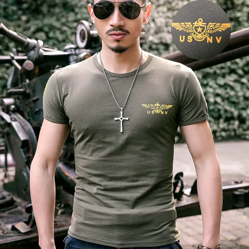 Men's Olive Green Military Fan T-Shirt Half Sleeve