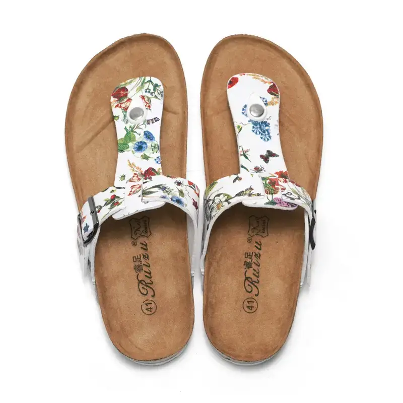 Women's Floral Cork Flip-Flops Summer Sandals