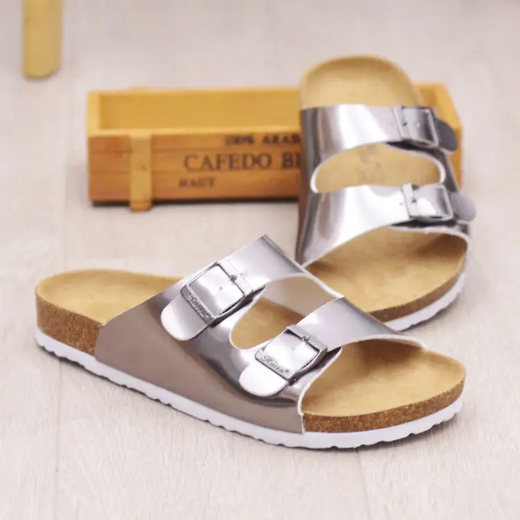 Women's Silver Clip-Legged Cork Sandals Summer
