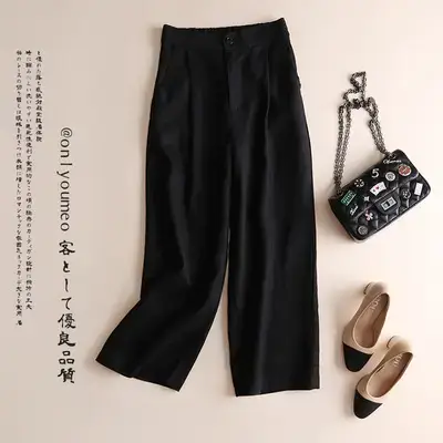 Women's Linen Wide Leg Pants Olive Green - Image 3