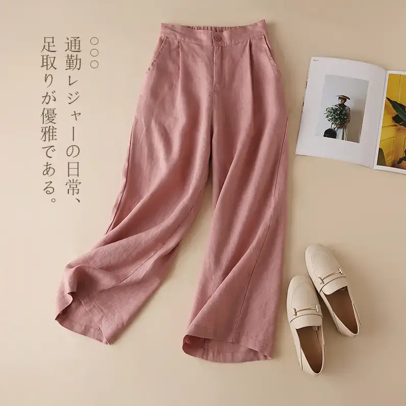 Women's Linen Wide Leg Pants Olive Green - Image 8