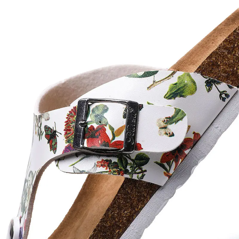 Women Floral Cork Flip-Flops Summer Sandals