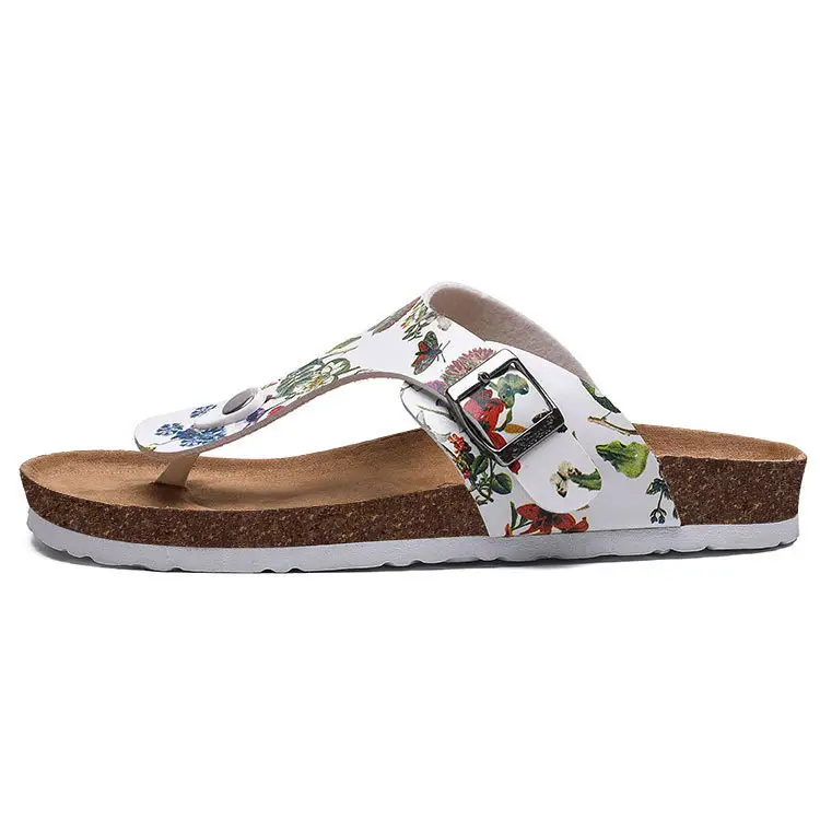 Women Floral Cork Flip-Flops Summer Sandals