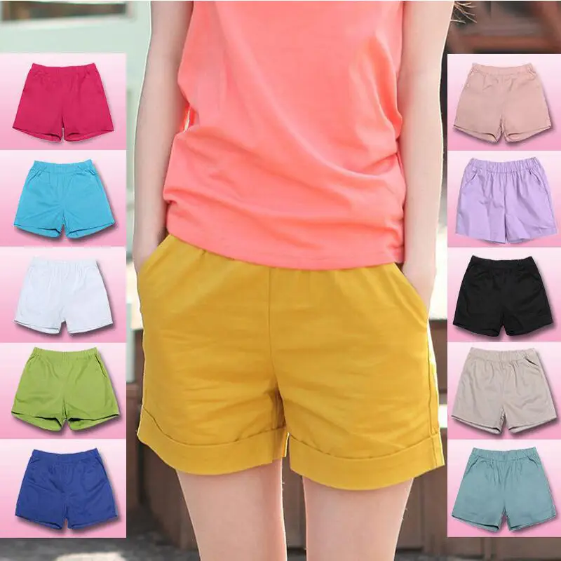Red Elastic Waist Shorts Plus Size Cotton - Image 18