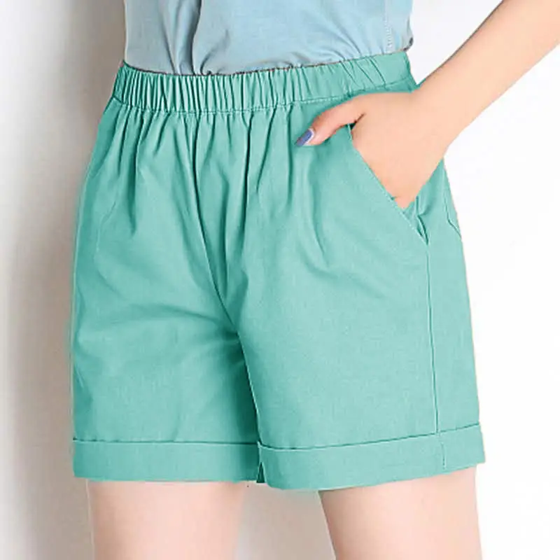 Red Elastic Waist Shorts Plus Size Cotton - Image 14