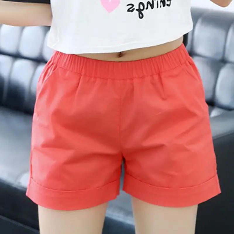 Red Elastic Waist Shorts Plus Size Cotton - Image 13